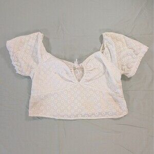 FULL TILT Womens White Cropped Eyelet Top XL Y2K